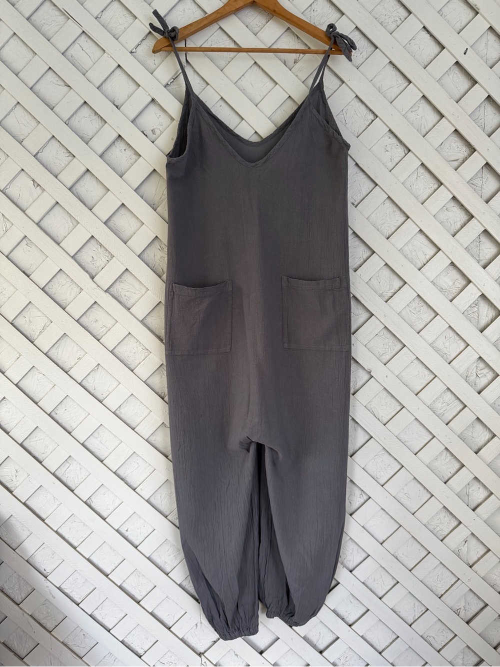 Cecilia Nathal Moda Natural Gray Cotton Jumpsuit Boho Minimalist XS